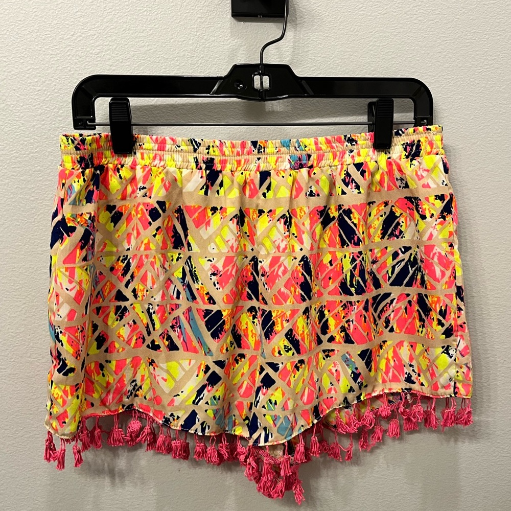 Patterned Boutique Fringe Shorts